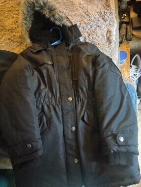 Big Chill Girls Black Insulated Puffer Coat with Faux Fur Hood